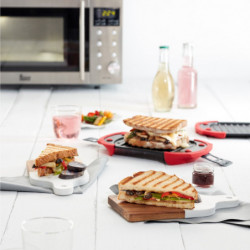 Lekue 1009081 Tigaie pentru cuptor cu microunde, 25,2 x 14,8 x 5,4 cm, silicon platin, oțel cu acoperire antiaderentă, 0 până la +240 °C, roșu