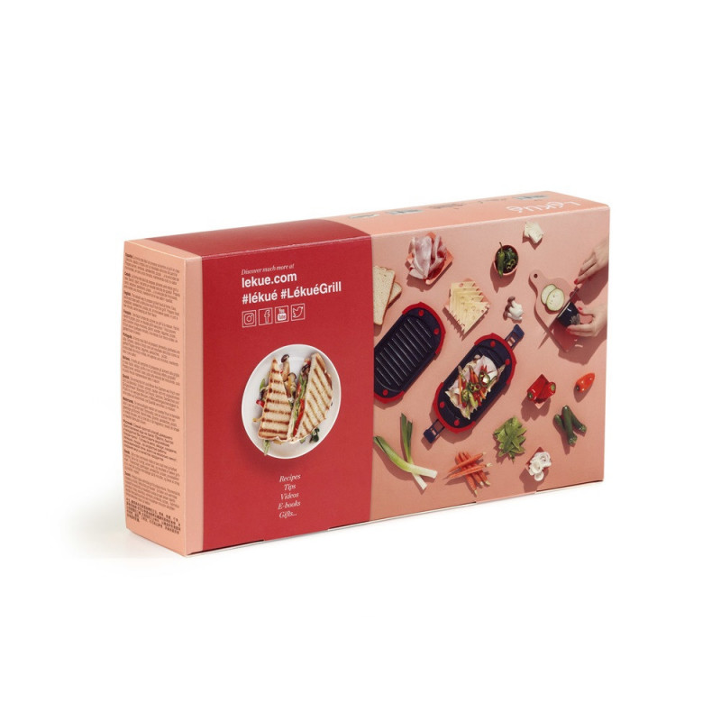 Lekue 1009081 Tigaie pentru cuptor cu microunde, 25,2 x 14,8 x 5,4 cm, silicon platin, oțel cu acoperire antiaderentă, 0 până la +240 °C, roșu