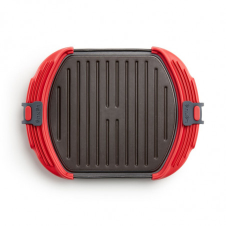 Tigaie pentru cuptorul cu microunde Lekue 1009082, 27x20,7,8x4,4 cm, silicon platină, oțel cu strat antiaderent, 0 până la +240 °C, roșu
