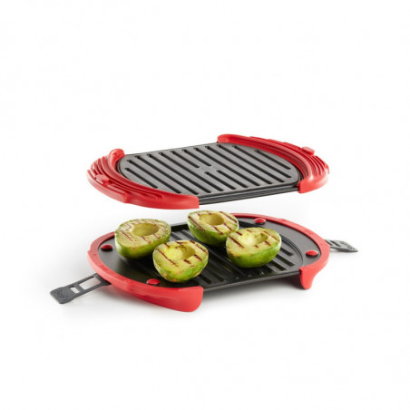 Tigaie pentru cuptorul cu microunde Lekue 1009082, 27x20,7,8x4,4 cm, silicon platină, oțel cu strat antiaderent, 0 până la +240 °C, roșu