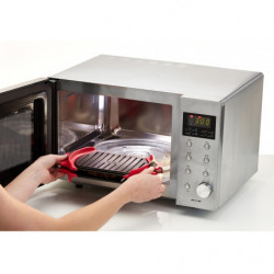 Tigaie pentru cuptorul cu microunde Lekue 1009082, 27x20,7,8x4,4 cm, silicon platină, oțel cu strat antiaderent, 0 până la +240 °C, roșu