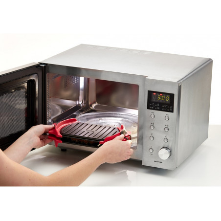 Tigaie pentru cuptorul cu microunde Lekue 1009082, 27x20,7,8x4,4 cm, silicon platină, oțel cu strat antiaderent, 0 până la +240 °C, roșu