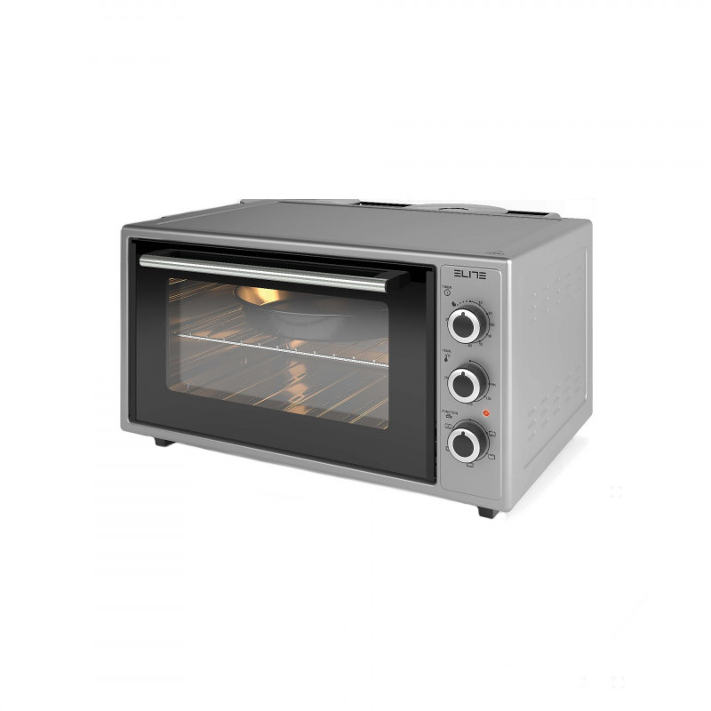 Cuptor electric Elite EMO-FL 48 2589, 2000 W, 48 litri, 3 moduri, Geam dublu, Termostat, Timer, Ventilator turbo, Gri
