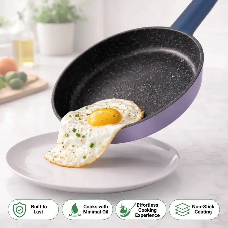 Set de cratite, cos de prajit si tigaie Just Perfecto JL-330, 6 piese, Acoperire din marmura, Inductie, Capac din sticla cu orificiu pentru abur, Violet/albastru