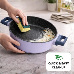 Set de cratite, cos de prajit si tigaie Just Perfecto JL-330, 6 piese, Acoperire din marmura, Inductie, Capac din sticla cu orificiu pentru abur, Violet/albastru