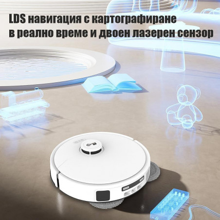 Aspirator robot Magnum PRO, 55 W, 10000 Pa, 0,3 l, 130 min, Wi-Fi, LDS, Notificari vocale, Statie automatа de apa si autocuratare, HEPA, Alb