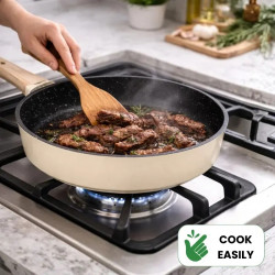 Set cratite, cos de prajit si tigaie Just Perfecto JL-331, 6 piese, Acoperire marmura, Inductie, Capac din sticla cu orificiu pentru abur, Bej