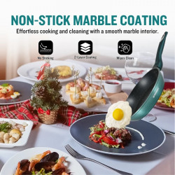 Set oale si tigai Herzberg HG-METBL15, 13 piese, Aluminiu 3003, Acoperire marmura, Capace din sticla, Inductie, Verde albastru