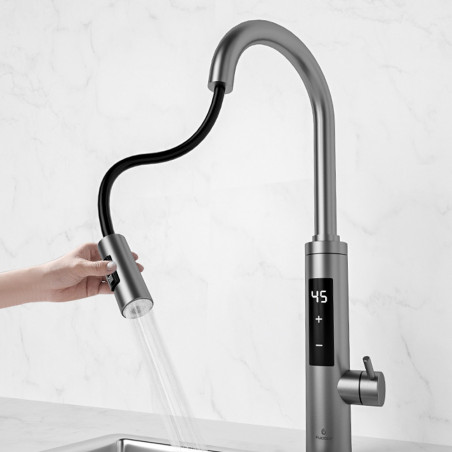 Robinet electric incalazire apa instant Elite EHD-1514PP, 3300 W, Montare pe blat, Putere reglabila, Rotatie 360°, Ecran tactil, IPX4, Argintiu