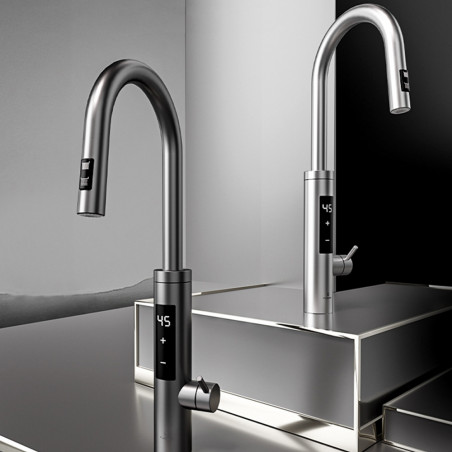 Robinet electric incalazire apa instant Elite EHD-1514PP, 3300 W, Montare pe blat, Putere reglabila, Rotatie 360°, Ecran tactil, IPX4, Argintiu