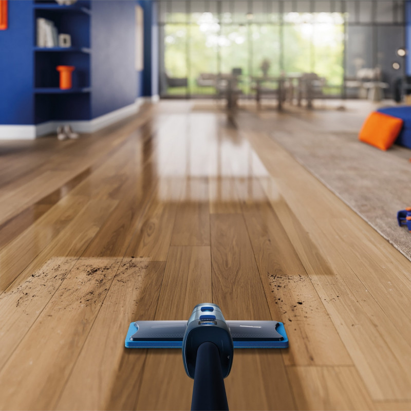 Mop electric Philips OneUp XV5113/01, 2 Ah, 70 min, 50 m², 281/178 ml, 2 moduri, cap rotativ la 360°, indicator LED, încărcare USB, albastru