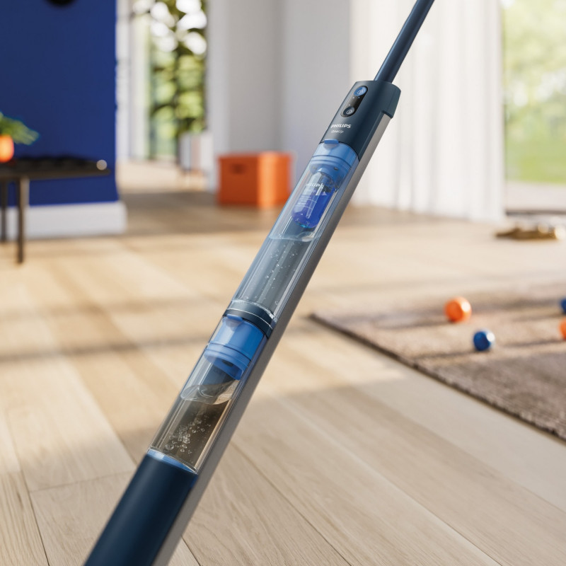 Mop electric Philips OneUp XV5113/01, 2 Ah, 70 min, 50 m², 281/178 ml, 2 moduri, cap rotativ la 360°, indicator LED, încărcare USB, albastru