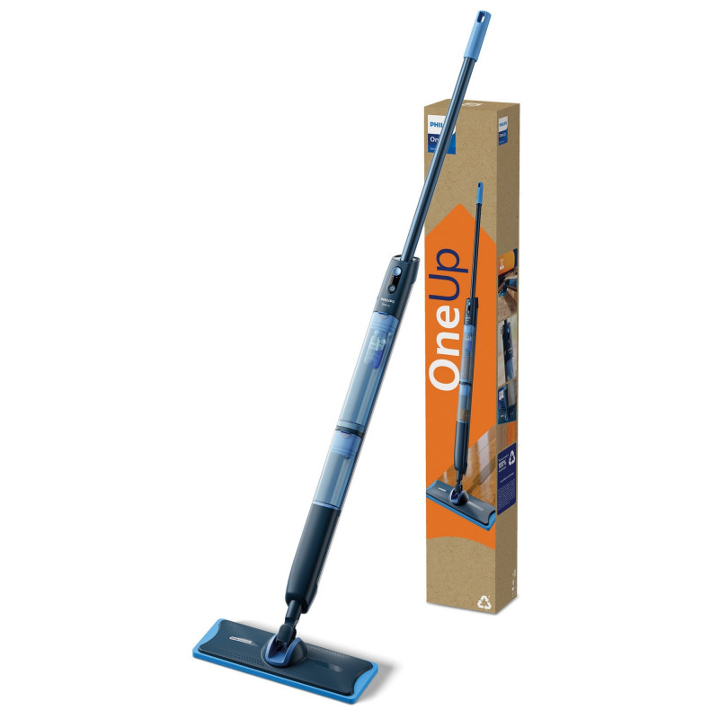 Mop electric Philips OneUp XV5113/01, 2 Ah, 70 min, 50 m², 281/178 ml, 2 moduri, cap rotativ la 360°, indicator LED, încărcare USB, albastru