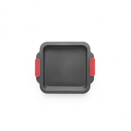 Tava de copt Lekue 1009437, 20x20 cm, Acoperire ceramica antiaderentă, Otel carbon, +4°C / +240°C, Negru/rosu