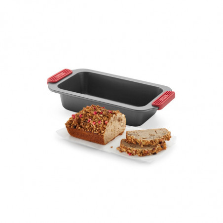 Tava pentru copt Lekue 1009446, 31x17x6,9 cm, Acoperire ceramica antiaderenta, Otel carbon, +4°C / +240°C, Negru/rosu