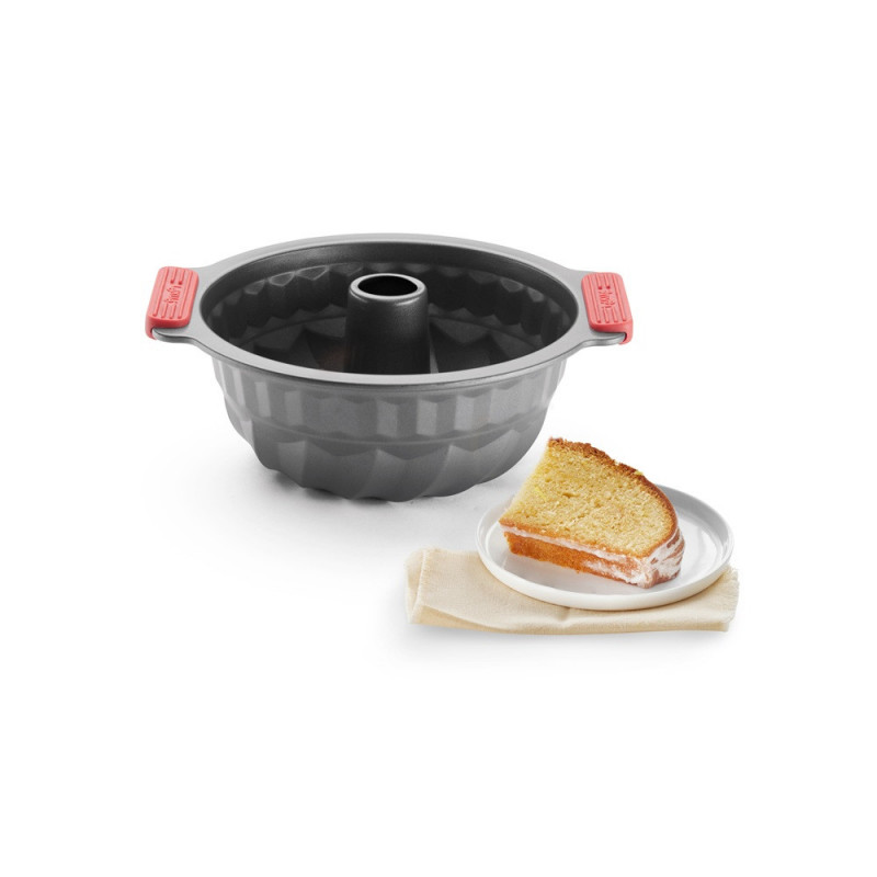 Forma de copt chec Lekue 1009476, Ø26,5 cm, Acoperire ceramica antiaderenta, Otel carbon, +4°C / +240°C, Negru/rosu