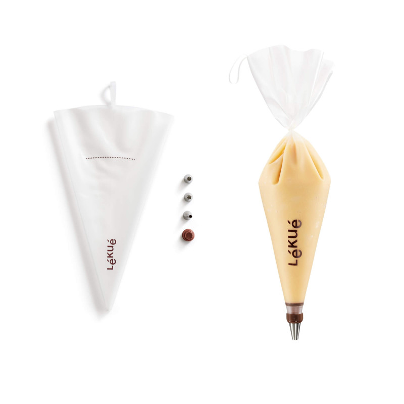Set de 3 seringi pentru patiserie Lekue 1009491, Reutilizabile, Poliuretan, 4°C/70°C, Alb