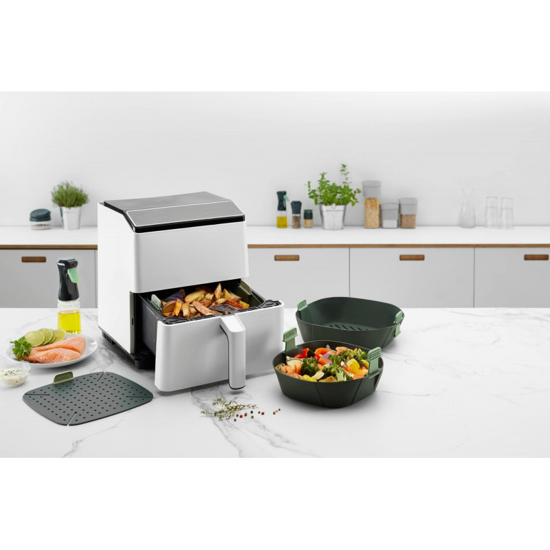 Cos pentru friteuza cu aer cald Lekue 1009495, 25x25 cm, -20°C / +220°C, Silicon, Fara BPA, Gri