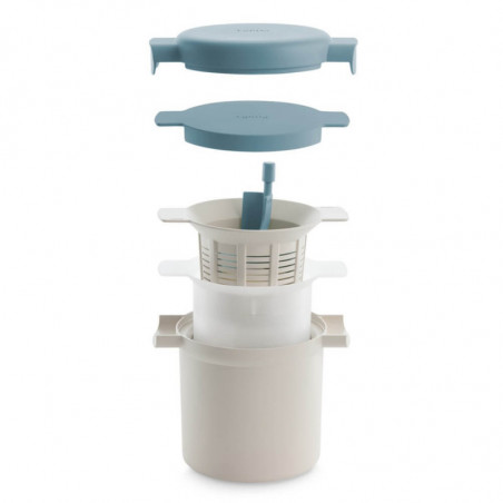 Set cupe preparare kefir si iaurt Lekue 1010155, 18,5 x 14,5 x 15,5 cm, +4°C / +90°C, Alb/Albastru