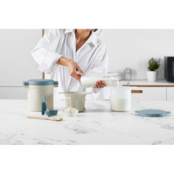 Set cupe preparare kefir si iaurt Lekue 1010155, 18,5 x 14,5 x 15,5 cm, +4°C / +90°C, Alb/Albastru