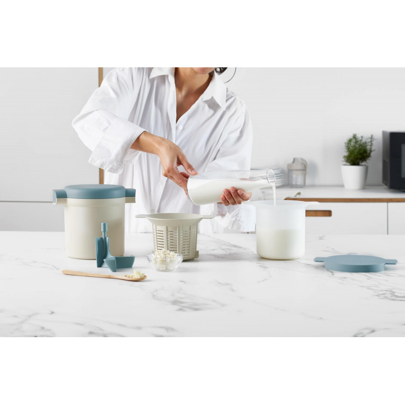 Set cupe preparare kefir si iaurt Lekue 1010155, 18,5 x 14,5 x 15,5 cm, +4°C / +90°C, Alb/Albastru