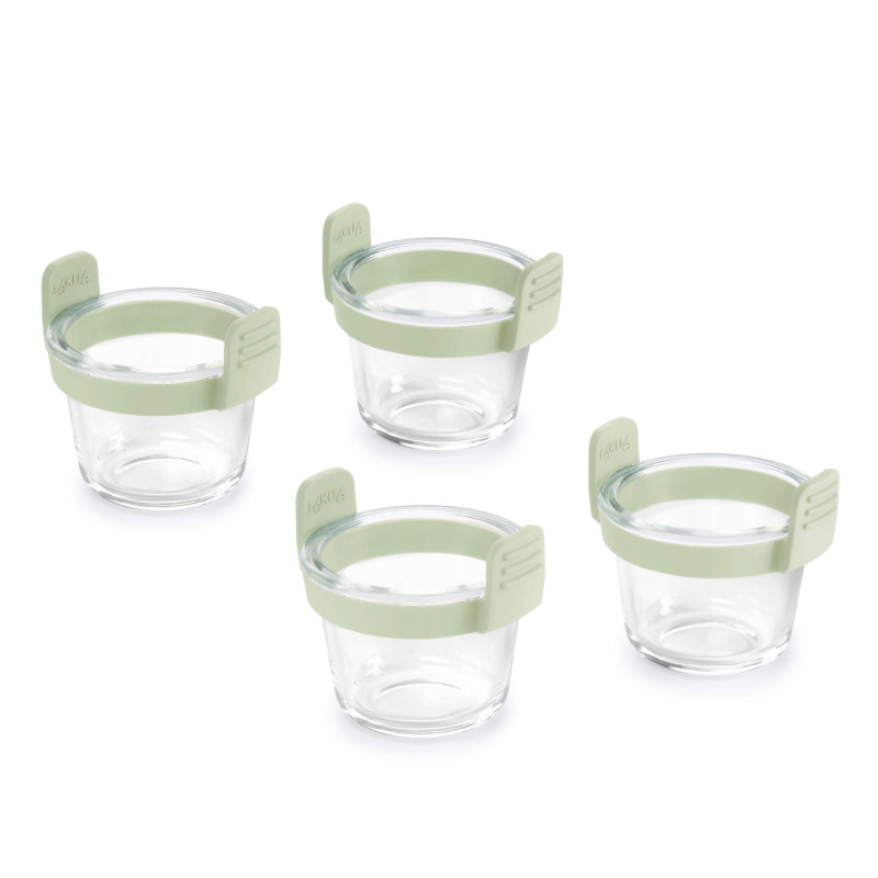 Set 4 cupe de copt pentru friteuze cu aer cald Lekue 1010157, 10,5 x 9,5 cm, -20°C/ +220°C, Sticla/silicon, Verde