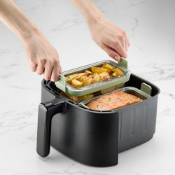 Set de 2 forme de copt dreptunghiulare Lekue 1010158, Pentru friteuză, Mânere din silicon, Sticlă borosilicată, Verde