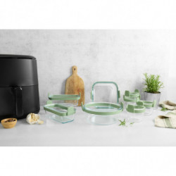 Set de 2 forme de copt dreptunghiulare Lekue 1010158, Pentru friteuză, Mânere din silicon, Sticlă borosilicată, Verde