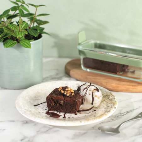 Set de 2 forme de copt dreptunghiulare Lekue 1010158, Pentru friteuză, Mânere din silicon, Sticlă borosilicată, Verde