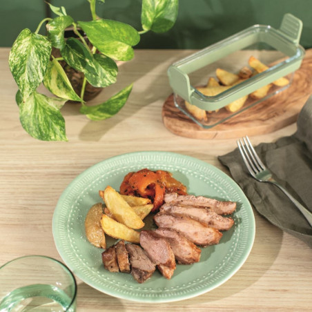 Set de 2 forme de copt dreptunghiulare Lekue 1010158, Pentru friteuză, Mânere din silicon, Sticlă borosilicată, Verde