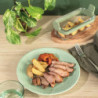 Set de 2 forme de copt dreptunghiulare Lekue 1010158, Pentru friteuză, Mânere din silicon, Sticlă borosilicată, Verde