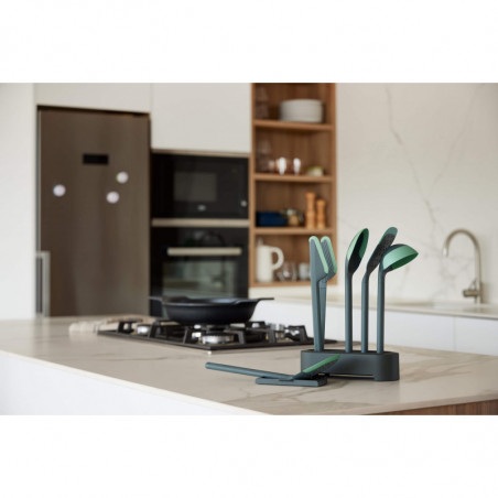 Set ustensile de bucatarie Lekue 1010178, 6 piese + suport, Margine din silicon, +4°C/+220°C, Verde
