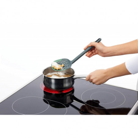 Lekue 1010183 lingură cu fante, 29x6,4x9,5 cm, de la +4 la +220 °C, rezistentă la zgârieturi, rășină poliesterică, verde