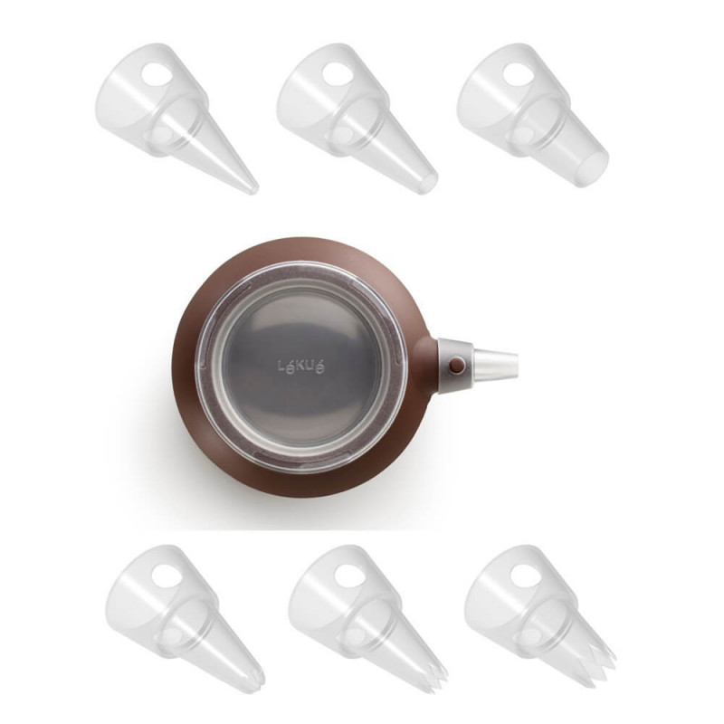 Seringa pentru patiserie Lekue 1010198, 6 accesorii, -60°C/+220°C, Silicon platinat, Maro