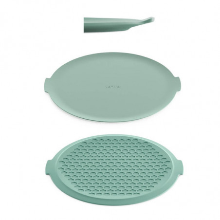 Pad pentru protejarea vaselor din sticla in cuptorul cu microunde Lekue 1010202, Ø24,5 cm, Antiderapant, Margini ridicate, -60/+220 °C, Silicon, Verde