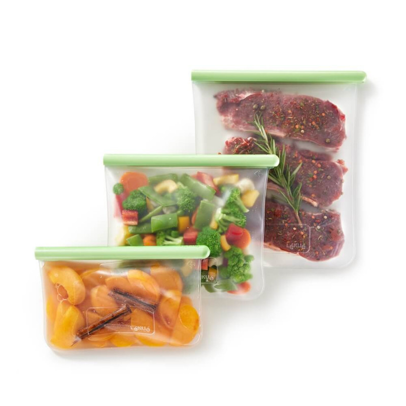 Punga depozitare si congelare Lekue 1010205, 21,5 x 13,5 cm, 500 ml, Silicon platinat, -20°C/+80°C, Verde