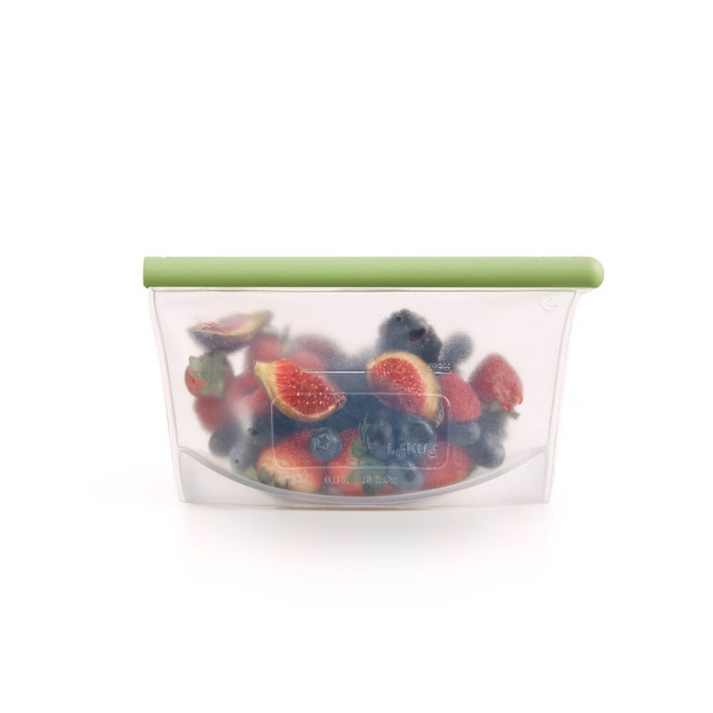 Lekue 1010208 pungă pentru depozitarea și congelarea lichidelor și alimentelor, 500 ml, silicon, rezistentă la scurgeri, câmp de etichetare, multifuncțională, -60/+220 °C, verde