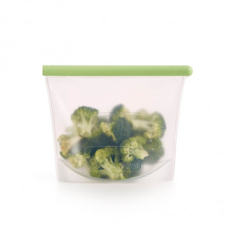 Lekue 1010209 pungă de depozitare și congelare pentru lichide și alimente, 1 litru, silicon, rezistentă la scurgeri, zonă de etichetare, multifuncțională, -60/+220 °C, verde