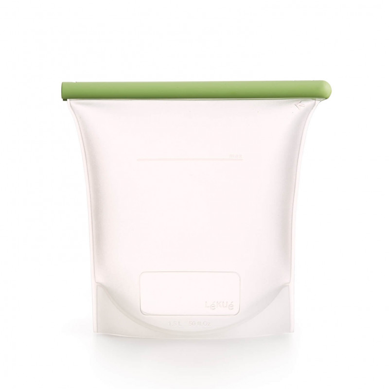 Lekue 1010210 pungă de depozitare și congelare pentru lichide și alimente, 1,5 L, silicon, rezistentă la scurgeri, câmp de etichetare, multifuncțională, -60/+220 °C, verde