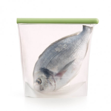 Lekue 1010210 pungă de depozitare și congelare pentru lichide și alimente, 1,5 L, silicon, rezistentă la scurgeri, câmp de etichetare, multifuncțională, -60/+220 °C, verde