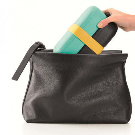 Set 2 cutii pentru alimente Lekue On The Go 1010220, 2x500 ml, Inchidere ermetica, Compartiment tacamuri, Supapa pentru cuptorul cu microunde, Turcoaz/ Negru