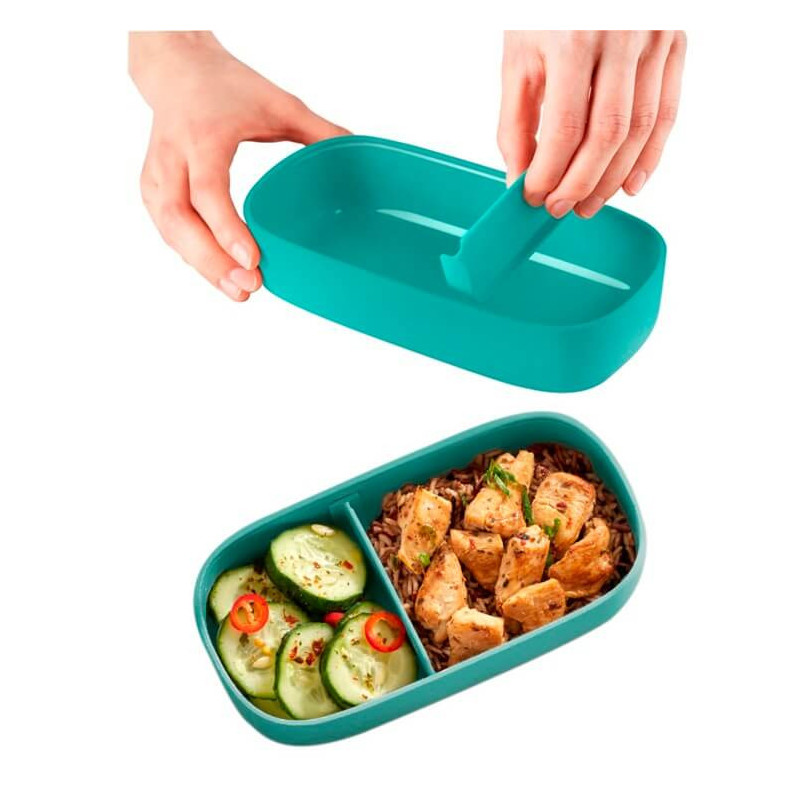 Cutie alimentară pentru pranz Lekue On The Go 1010236, 500 ml, Inchidere ermetica, Tacamuri, Supapa microunde, Turcoaz