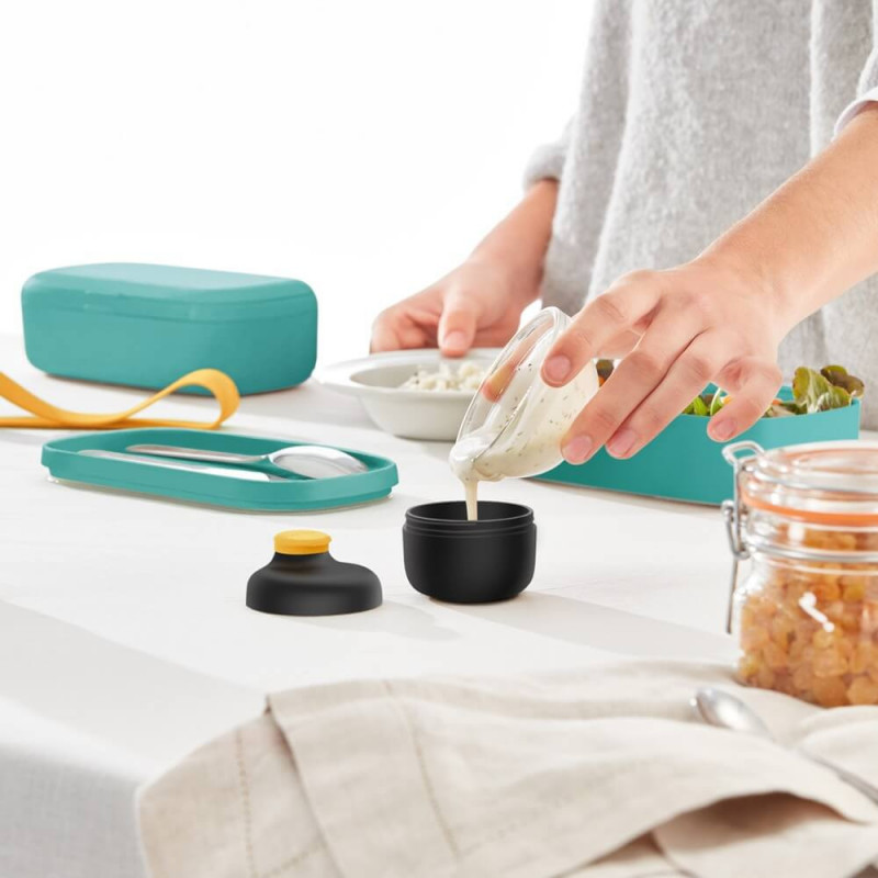 Cutie alimentară pentru pranz Lekue On The Go 1010236, 500 ml, Inchidere ermetica, Tacamuri, Supapa microunde, Turcoaz