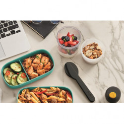 Cutie alimentară pentru pranz Lekue On The Go 1010236, 500 ml, Inchidere ermetica, Tacamuri, Supapa microunde, Turcoaz