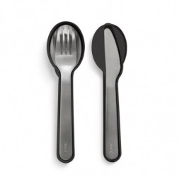 Set tacamuri Lekue On The Go 1010238, 4 piese, Cutie de depozitare, -20°C/+100°C, Otel inoxidabil, Negru