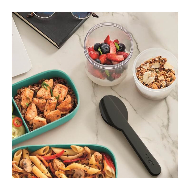 Set tacamuri Lekue On The Go 1010238, 4 piese, Cutie de depozitare, -20°C/+100°C, Otel inoxidabil, Negru