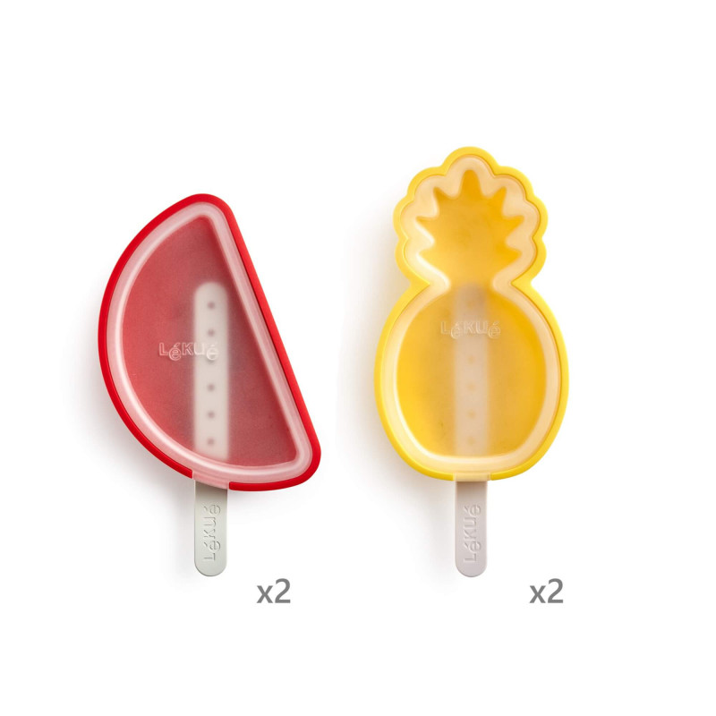 Set 4 forme pentru inghetata pe bat Lekue 1010239, 340 ml, -20°C/+100°C, Silicon platinat, Multicolor