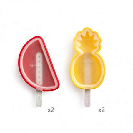 Set 4 forme pentru inghetata pe bat Lekue 1010239, 340 ml, -20°C/+100°C, Silicon platinat, Multicolor