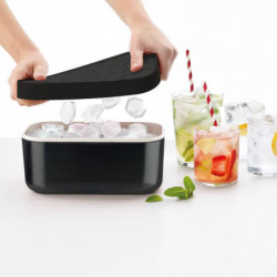 Cutie pentru cuburi de gheata si recipient de depozitare Lekue 1010241, 132 cuburi, -20/+80 °C, Bază goala pentru a preveni condensul, Negru