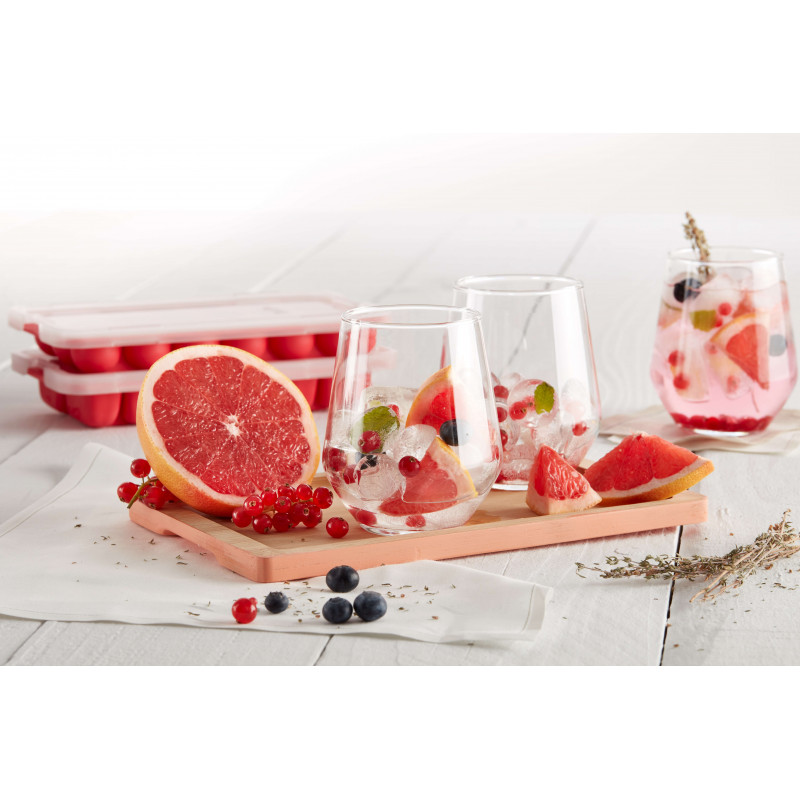 Forma cuburi de gheata cu capac Lekue 1010244, 23x12x3 cm, 14 inimioare, Stearin, -40°C / +60°C, Rosu